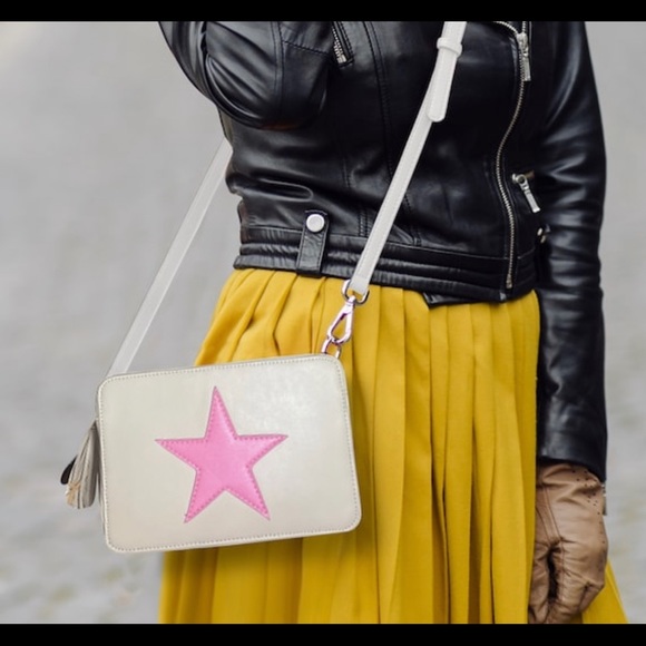 NEW PREPPY SILVER GLITTER PINK STAR CROSSBODY HANDBAG GOOSE TEEN GOLDEN - Picture 7 of 7